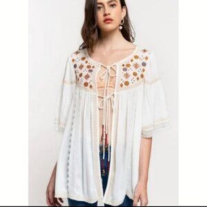 POL White Boho Tunic with Embroidered Details